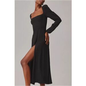 Reformation Classic Flattering Sigmund Dress, Long Sleeves, Slit, Black, Sz 12